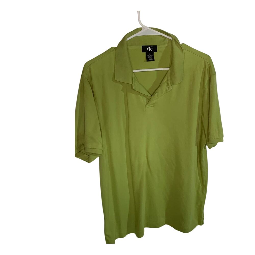 CK calvin klein y2k vintage label green mens polo sz L 100% cotton GUC